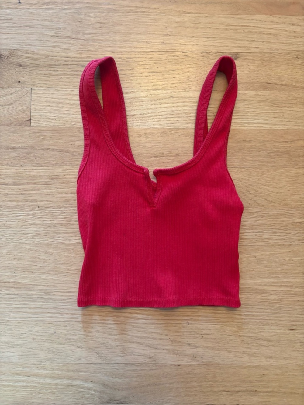 Garage Red Ribbed V-Notch Crop Tank